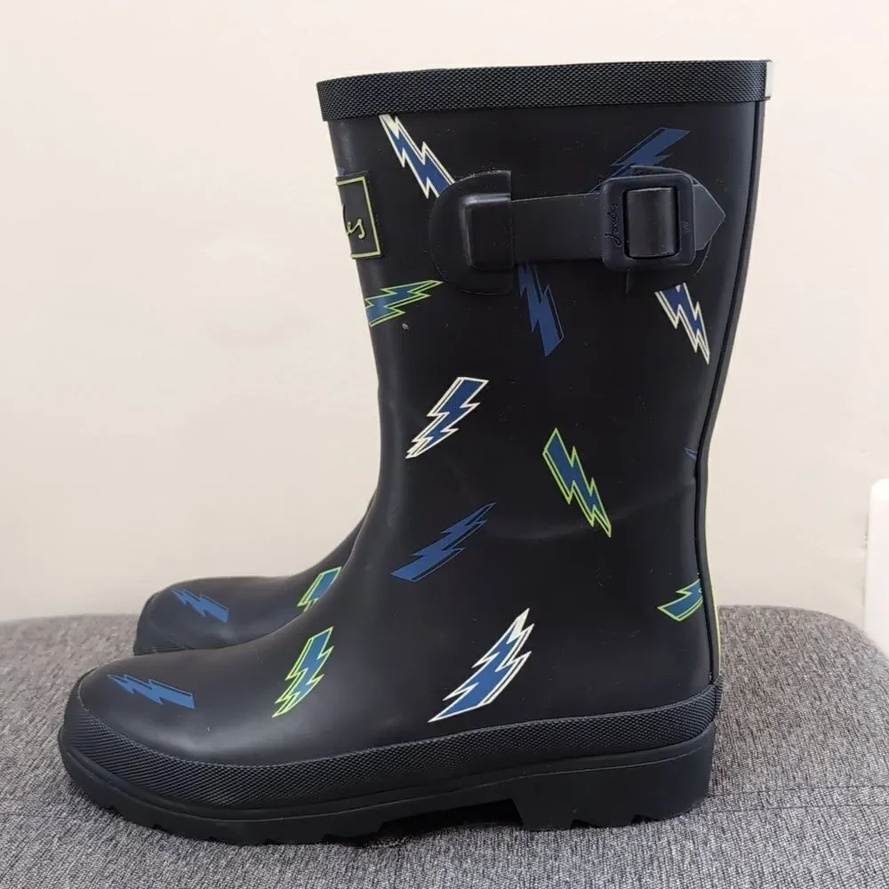 Joules Black and Blue Lightening Rain & Snow Boots Sz 4